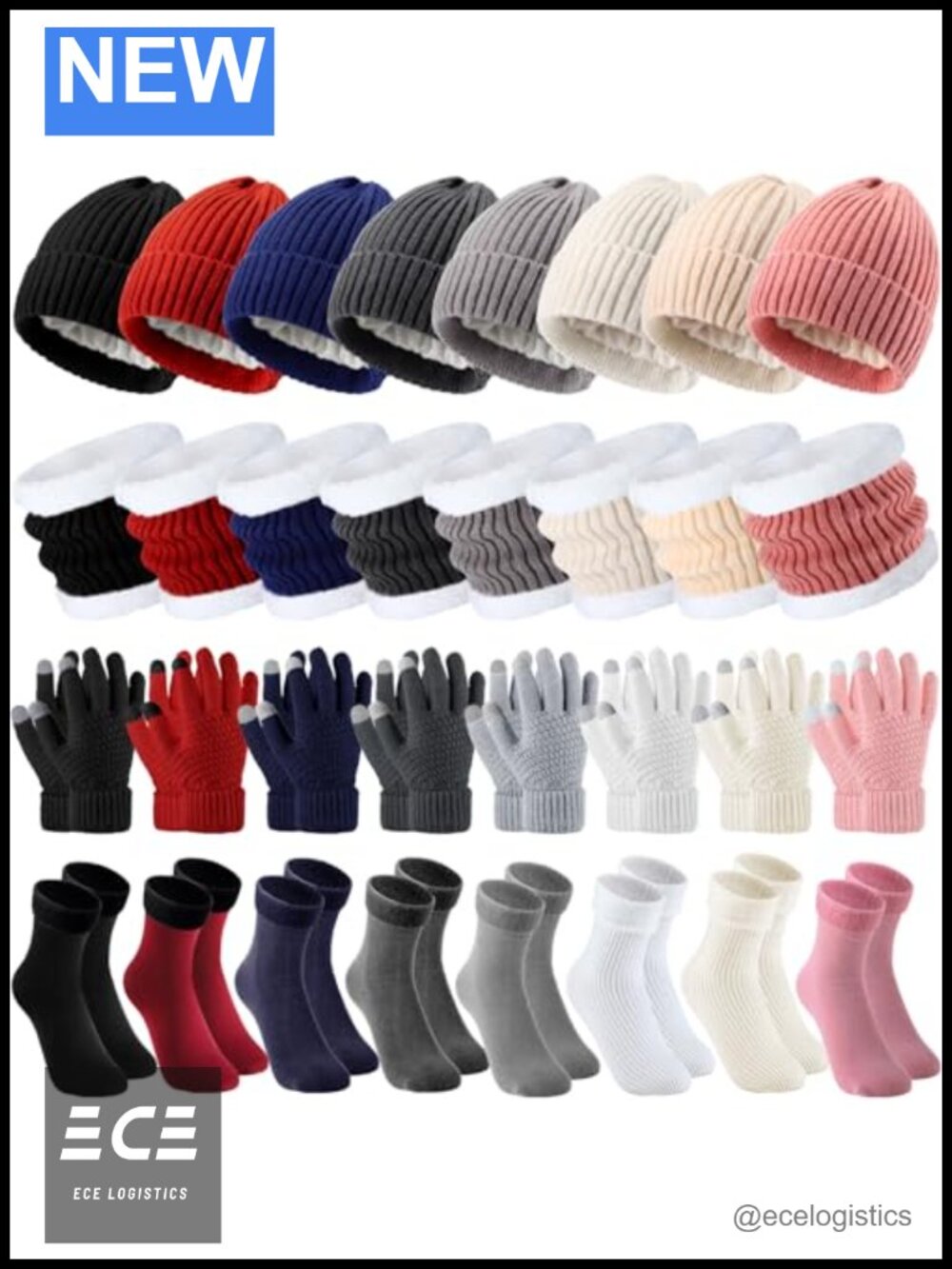 32 Pc Winter Beanie Hat Scarf Gloves Set Fleece Lined Touchscreen